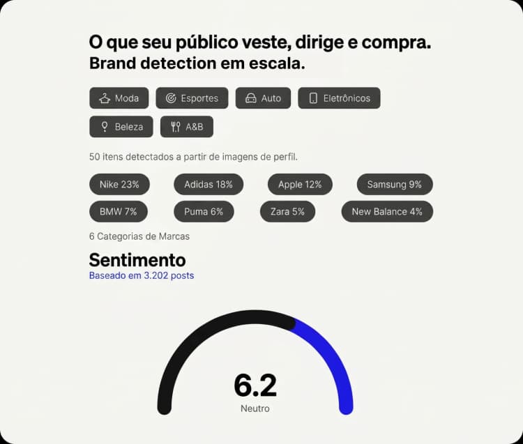O que seu público veste, dirige e compra. Brand Detection em escala.